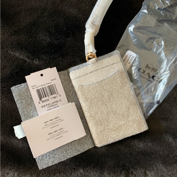 NEW! COACH Lanyard ID Cardholder, Sig. Canvas & Leather, Lt. Khaki/Chalk, NWT! - Picture 5 of 15